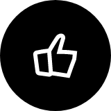 White thumbs-up icon on a black circular background