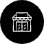 Black icon of a store with a white outline on a black background