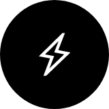 Black circle with a white lightning bolt symbol