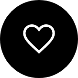 White heart symbol inside a black circle